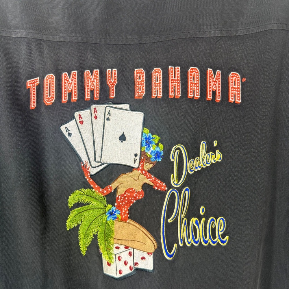 Tommy Bahama Dealers Choice Silk Shirt Mens XXL Black Embroidered Pinup Poker